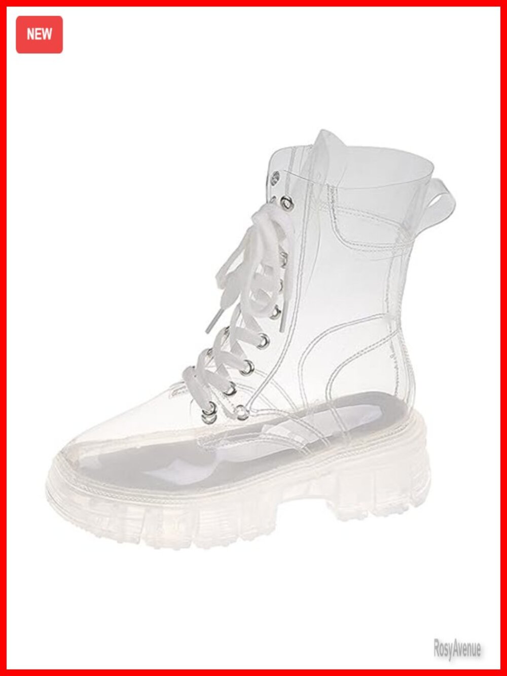 Transparent Lace Up Platform Combat Ankle Boots Waterproof Clear PVC